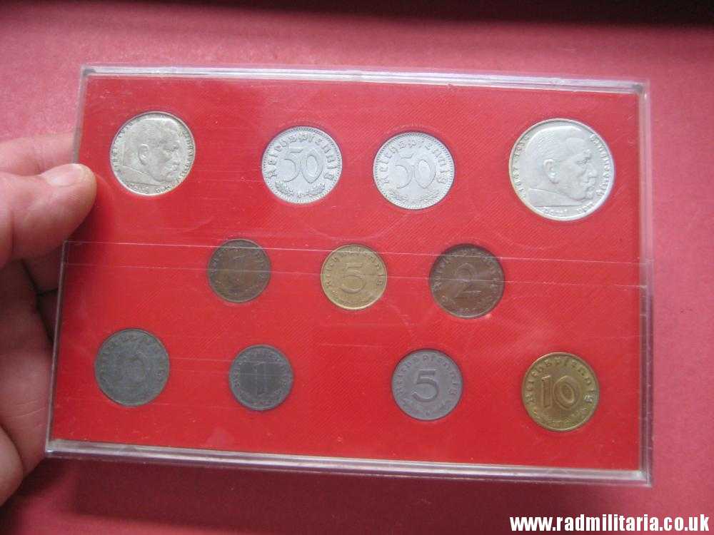 & Set of 11 original WW2 German COINS with EAGLE 1935 - 1944 in used condition with plastic cover (no.8) - Image 13