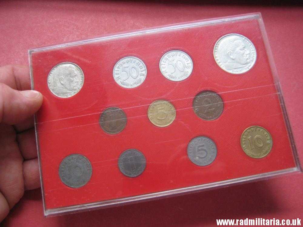 & Set of 11 original WW2 German COINS with EAGLE 1935 - 1944 in used condition with plastic cover (no.8) - Image 14