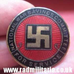 & original old British ENAMEL BADGE with swastika - National War Savings Committee, maker: FATTORINI BIRMINGHAM LTD