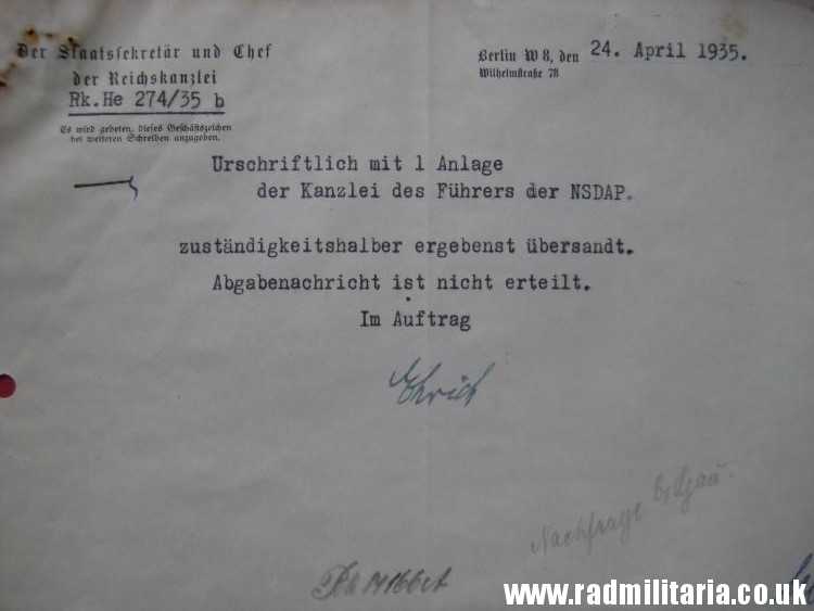 & SET of 2 original DOCUMENTS April 1935 - Kanzlei Des Fuhrers, Adolf Hitler Spende - RARE !!! - Image 19