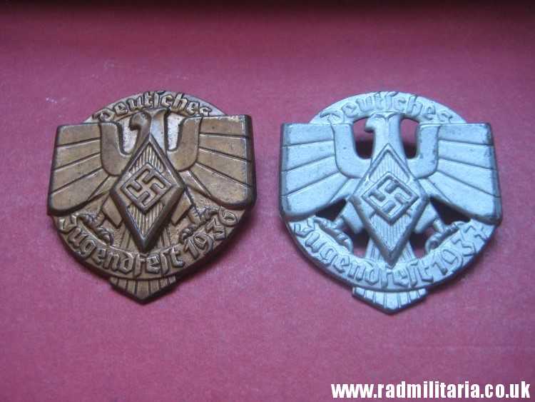 & pre WW2 German HJ Tinnie BADGES - SET of 2. Deutsches Jugendfest 1936 and 1937 - genuine !! - Image 6
