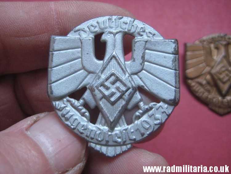 & pre WW2 German HJ Tinnie BADGES - SET of 2. Deutsches Jugendfest 1936 and 1937 - genuine !! - Image 9