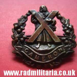 & WW1 Scottish badge: British Military Cap Badge Queen's Own Cameron Highlanders - genuine.