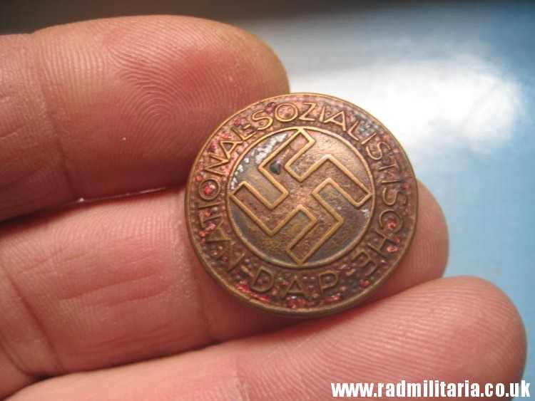 & WW2 original German NSDAP enamel membership BADGE marked: RZM M1/159 poor condition.