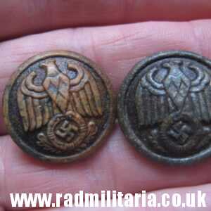 & WW2 original German diplomatic officer's BUTTONS SET of 2 metal detecting find.