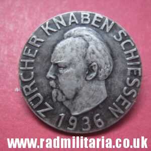 & WW2 unknown metal BADGE with date 1936, maker: Huguenin Le Locle - ZURICHER KNABEN SCHIESSEN