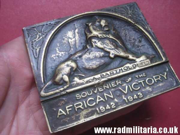 & WW2 original old British metal PLAQUE - SOUVENIER of AFRICAN VICTORY 1942 1943, rare.