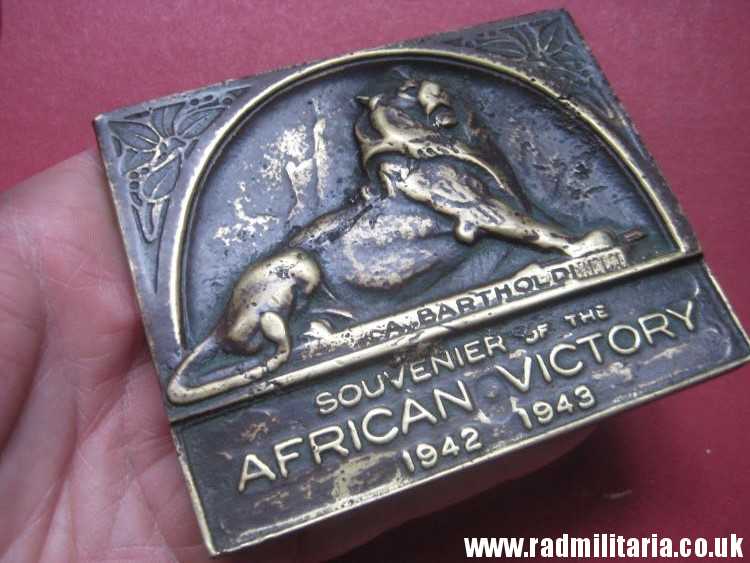 & WW2 original old British metal PLAQUE - SOUVENIER of AFRICAN VICTORY 1942 1943, rare.