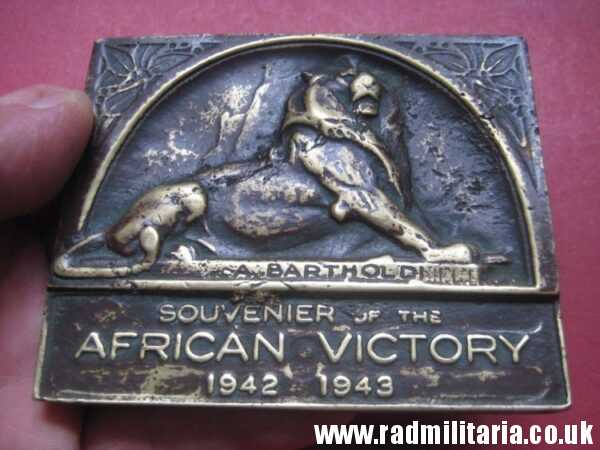 & WW2 original old British metal PLAQUE - SOUVENIER of AFRICAN VICTORY 1942 1943, rare. - Image 2