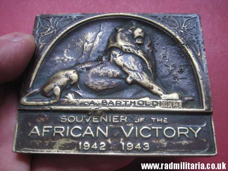 & WW2 original old British metal PLAQUE - SOUVENIER of AFRICAN VICTORY 1942 1943, rare. - Image 2