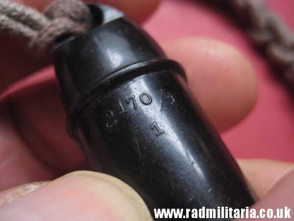 & WW2 original old BLACK WHISTLE with lanyard, maker mark: "S 170/1 1" - HitlerJugend. - Image 6