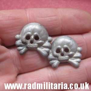 & WW2 SET of 2 original German SKULL BADGES in good condition aluminum Collar BADGES.