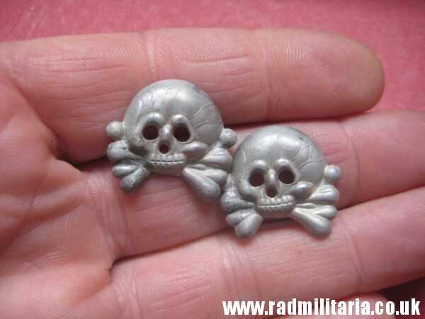 & WW2 SET of 2 original German SKULL BADGES in good condition aluminum Collar BADGES.