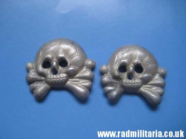 & WW2 SET of 2 original German SKULL BADGES in good condition aluminum Collar BADGES. - Image 2