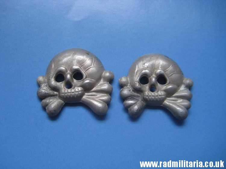 & WW2 SET of 2 original German SKULL BADGES in good condition aluminum Collar BADGES. - Image 24