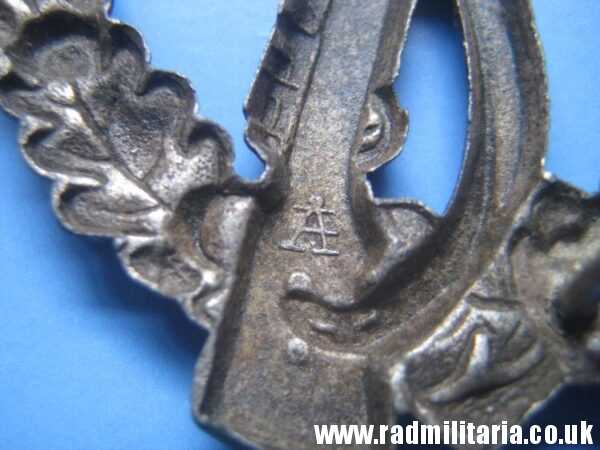 & original WW2 German INFANTRY ASSAULT BADGE rare pattern, marked: "A" - Assmann v. good condition !! - Image 3