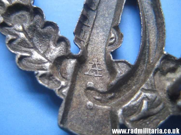 & original WW2 German INFANTRY ASSAULT BADGE rare pattern, marked: "A" - Assmann v. good condition !! - Image 3