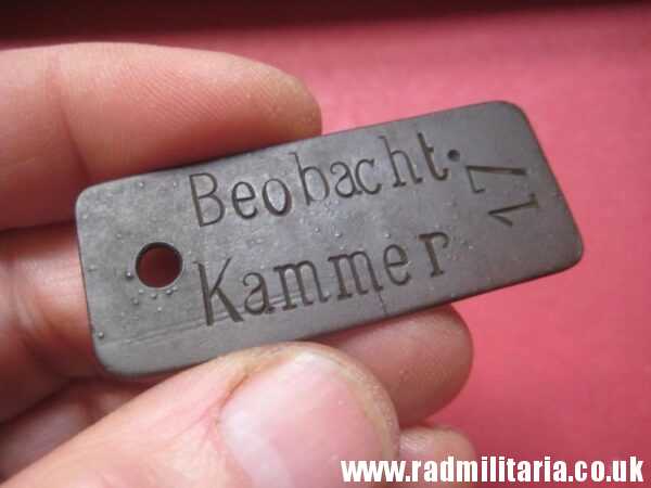 & unknown German DOG TAG: BeobachterKammer - metal detecting, battlefield relic.