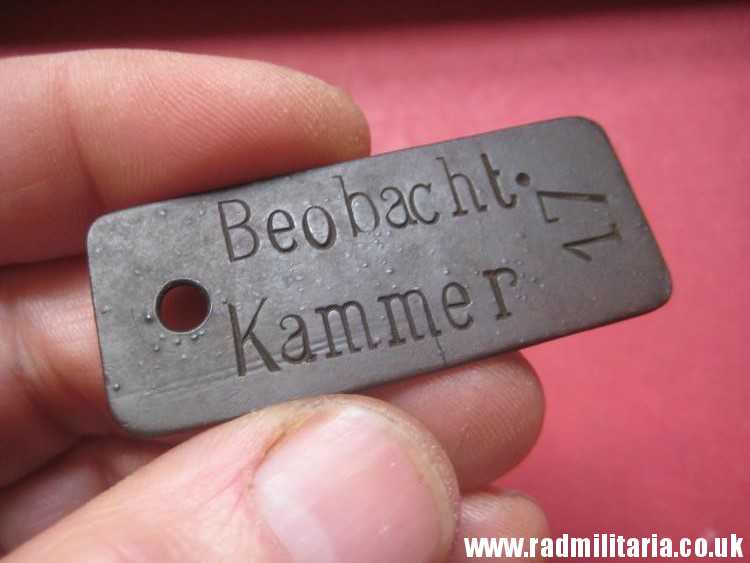 & unknown German DOG TAG: BeobachterKammer - metal detecting, battlefield relic.
