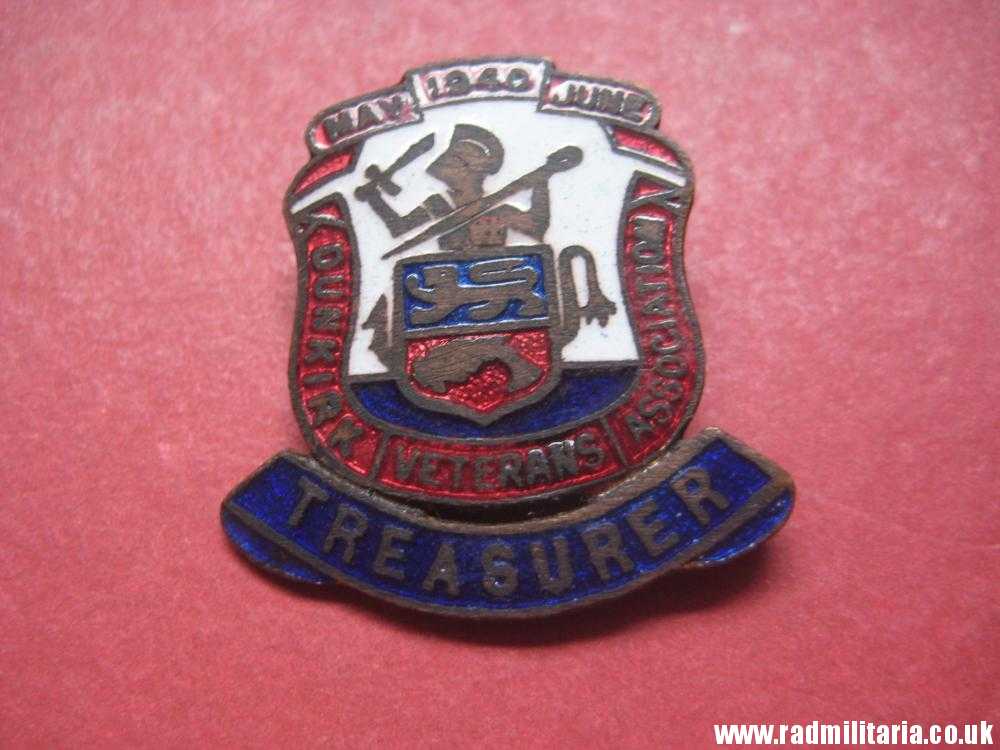 & post WW2 original ENAMEL BADGE - 1940 DUNKIRK Veterans Associacion - TREASURER - Image 2