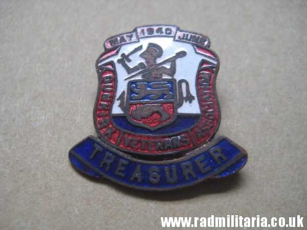 & post WW2 original ENAMEL BADGE - 1940 DUNKIRK Veterans Associacion - TREASURER - Image 13