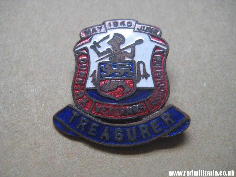 & post WW2 original ENAMEL BADGE - 1940 DUNKIRK Veterans Associacion - TREASURER - Image 13