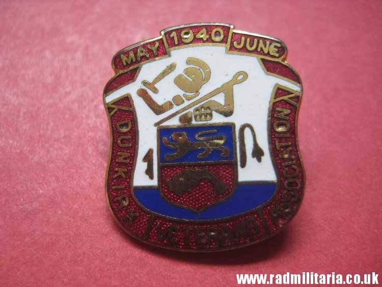 & post WW2 original ENAMEL BADGE - 1940 DUNKIRK Veterans Associacion - gold color badge. - Image 2