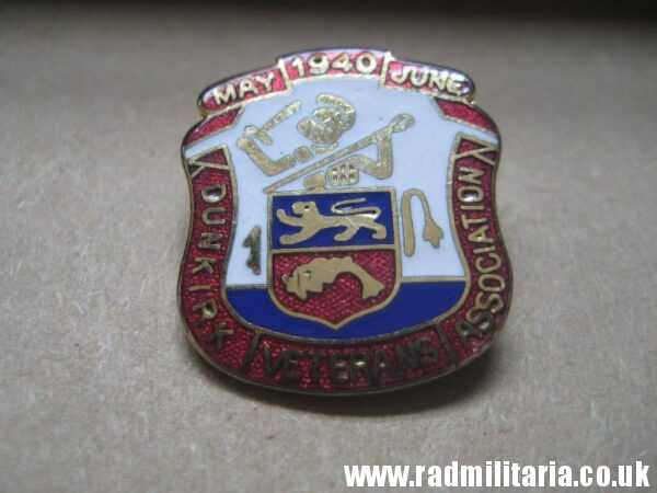 & post WW2 original ENAMEL BADGE - 1940 DUNKIRK Veterans Associacion - gold color badge. - Image 13