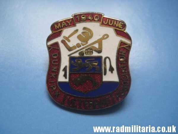 & post WW2 original ENAMEL BADGE - 1940 DUNKIRK Veterans Associacion - gold color badge. - Image 15