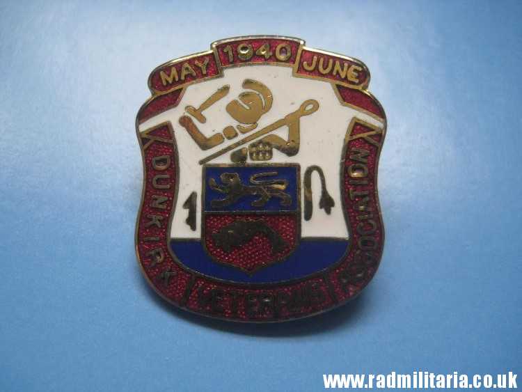 & post WW2 original ENAMEL BADGE - 1940 DUNKIRK Veterans Associacion - gold color badge. - Image 15
