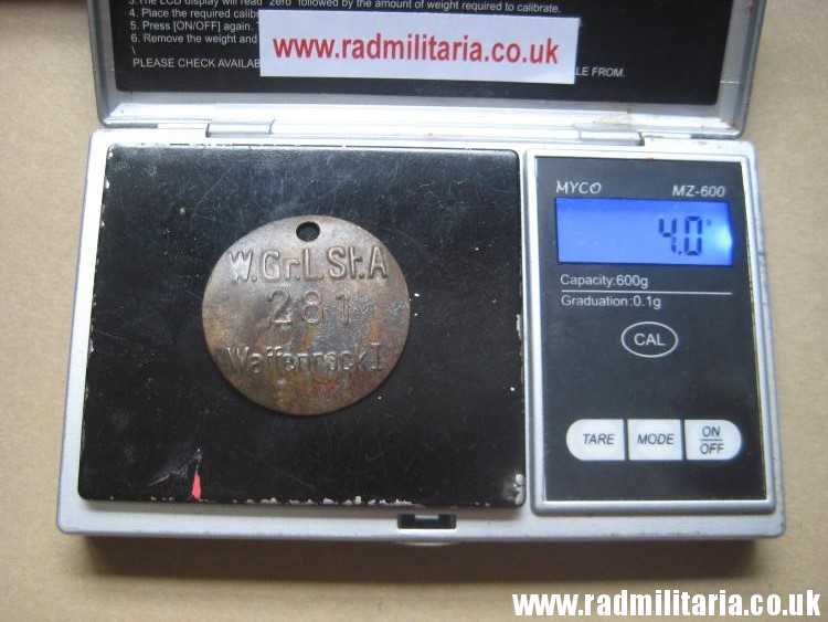 & WW2 unknown German Wehrmacht uniform DOG TAG: "W.Gr.L.St.A 281 WAFFENROCK" - metal detecting find. - Image 12