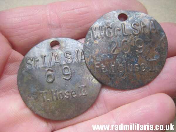 & WW2 unknown Wehrmacht uniform DOG TAGS - SET of 2: "W.Gr.L.St.A 209 Feldbluse II" & "St.I/A.S.(A) 69 T.Hose II" - Image 5