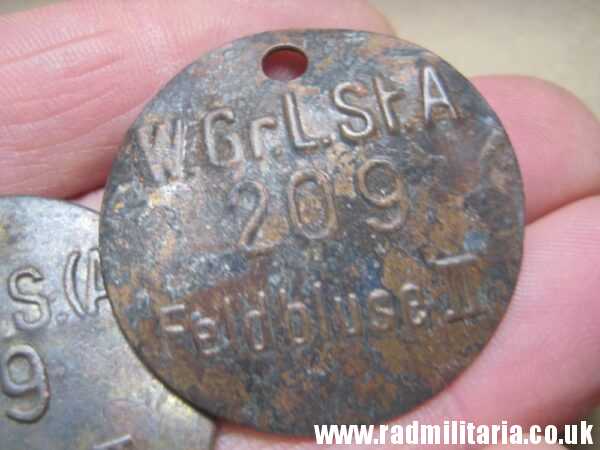 & WW2 unknown Wehrmacht uniform DOG TAGS - SET of 2: "W.Gr.L.St.A 209 Feldbluse II" & "St.I/A.S.(A) 69 T.Hose II" - Image 6