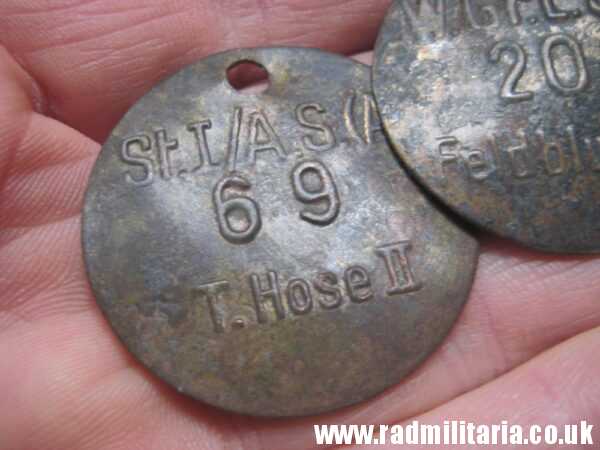 & WW2 unknown Wehrmacht uniform DOG TAGS - SET of 2: "W.Gr.L.St.A 209 Feldbluse II" & "St.I/A.S.(A) 69 T.Hose II" - Image 7