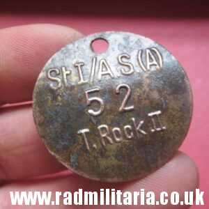 & WW2 unknown German Wehrmacht uniform DOG TAG: "St.I/A.S.(A) 52 T.Rock II" - metal detecting find.