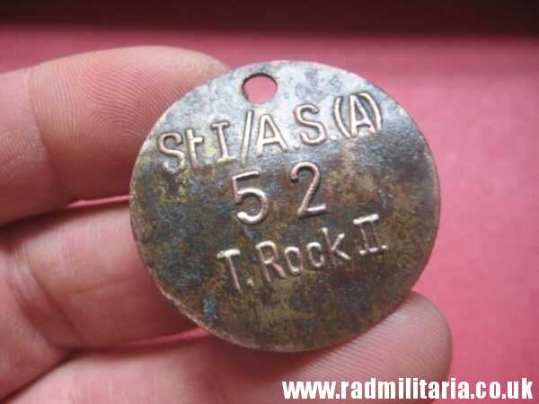 & WW2 unknown German Wehrmacht uniform DOG TAG: "St.I/A.S.(A) 52 T.Rock II" - metal detecting find.