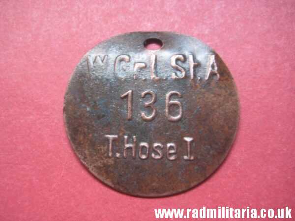 & WW2 unknown German Wehrmacht uniform DOG TAG: "W.Gr.L.St.A 136 T.Hose I" - metal detecting find. - Image 2