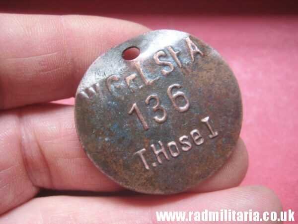 & WW2 unknown German Wehrmacht uniform DOG TAG: "W.Gr.L.St.A 136 T.Hose I" - metal detecting find. - Image 6