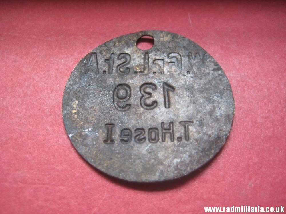 & WW2 unknown German Wehrmacht uniform DOG TAG: "W.Gr.L.St.A 139 T.Hose I" - metal detecting find. - Image 4