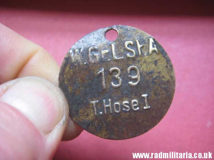 & WW2 unknown German Wehrmacht uniform DOG TAG: "W.Gr.L.St.A 139 T.Hose I" - metal detecting find. - Image 6