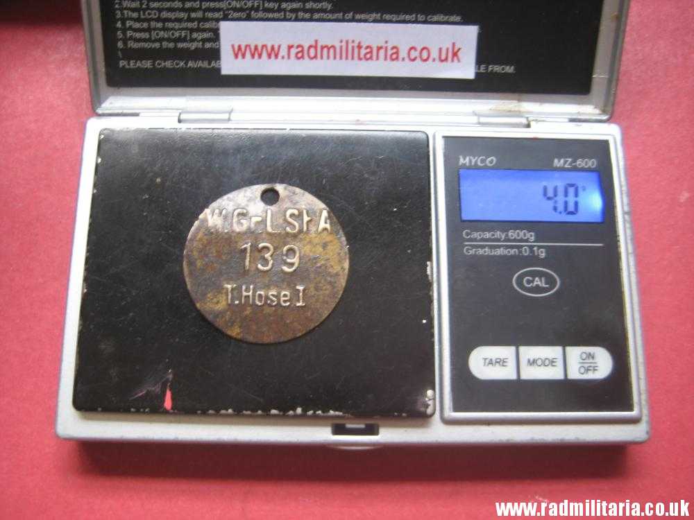 & WW2 unknown German Wehrmacht uniform DOG TAG: "W.Gr.L.St.A 139 T.Hose I" - metal detecting find. - Image 8