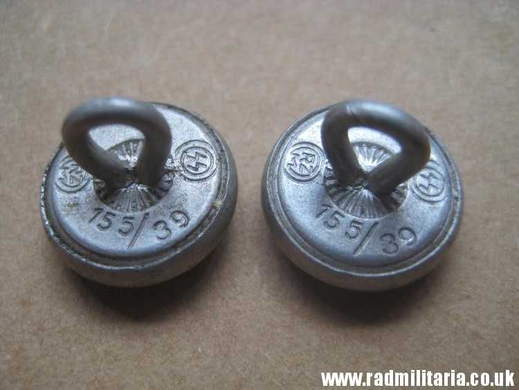& SET of 2 genuine small WAFFEN SS Tunic BUTTONS - RZM 155/39 SS, maker: Assmann Ludenscheid - RARE !!!