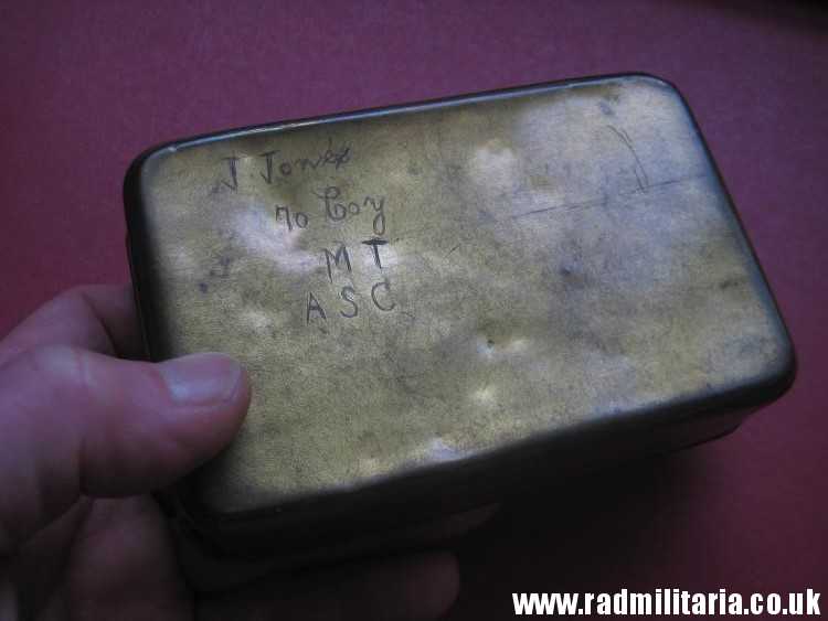 & WW1 Original Brass Princess Mary Christmas 1914 Gift Cigarette Box Case, inscription: "J. Jones to Coy MT ASC". - Image 5