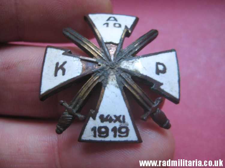 & WW2 unknown original LATVIJAN enamel BADGE - CROSS with date 14.XI.1919 - metal detecting find. - Image 6
