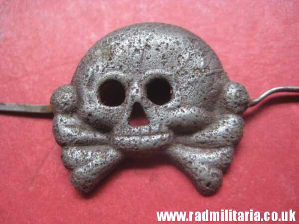 & WW2 original German SKULL BADGE genuine Panzer Collar BADGE - metal detecting find.