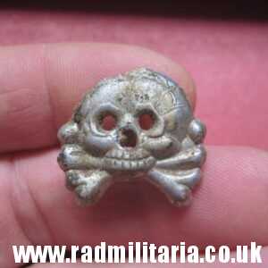 & WW2 original German aluminum SKULL BADGE genuine Panzer Collar BADGE - metal detecting find.
