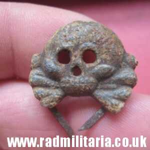 & WW2 original German zinc SKULL BADGE genuine Panzer Collar BADGE - metal detecting find.