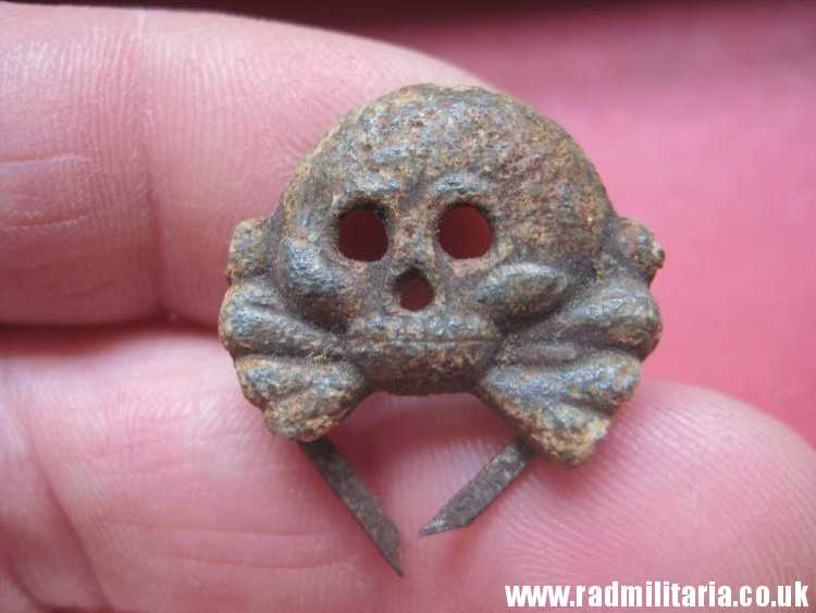 & WW2 original German zinc SKULL BADGE genuine Panzer Collar BADGE - metal detecting find.