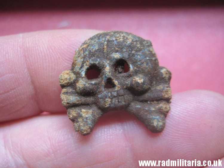 & WW2 original German zinc SKULL BADGE genuine Panzer Collar BADGE - metal detecting find.