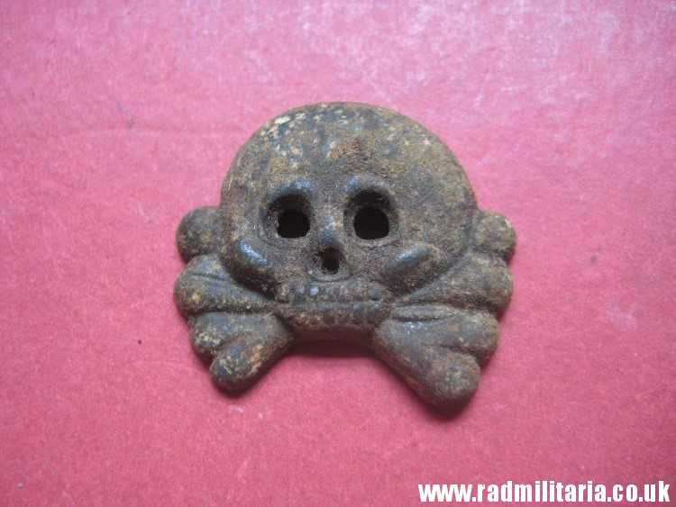 & WW2 original German zinc SKULL BADGE genuine Panzer Collar BADGE - metal detecting find.